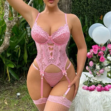 Load image into Gallery viewer, Erotic Underwire Set Push Up Bra Set Sexy Intimates Spaghetti Strap Lingerie Set Lace Bodysuit Women Backless Sexy Costumes

