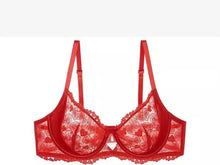 Load image into Gallery viewer, Designer Pure Desire Lingerie French Embroidered Lace Set Minimizing Full Bust Luxury Noir Niche Wedding Gift Unlined Bra Panty
