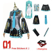 Load image into Gallery viewer, PU Leather Vocaloid Miku Cosplay Costume Anime Midi Dress Halloween Christmas Party Clothes For Girl
