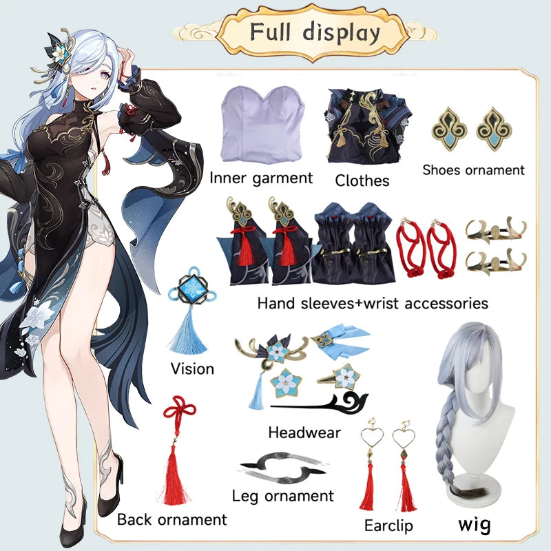 Frostflower Dew Shenhe Cosplay Costume Genshin Impact Adult Uniform Wig Anime Halloween Costumes Women Game Character Outfit
