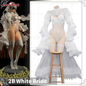 In Stock UWOWO Nier: Automata Yorha 2B Cosplay Costume Black/White Wedding Dress Bride Halloween Costume Outdoor Dress For Women