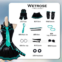 Load image into Gallery viewer, 【Wetrose】In Stock Black Leather Miku Classic Cosplay Costume Patent Leather Latex Anime Full Set Wig Halloween
