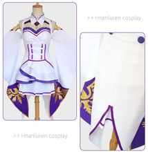 Load image into Gallery viewer, Re Zero Kara Hajimeru Isekai Seikatsu Emilia Cosplay Costumes Cloak Wig Women Dress with Headdress for Halloween Party Carnival
