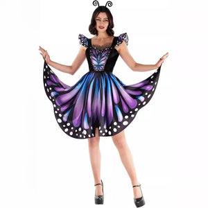 Halloween Cosplay Spinning Butterfly Dress Adult Women's Elegant Sweet Temperament Dresses and Headdress Set Performance Outfit