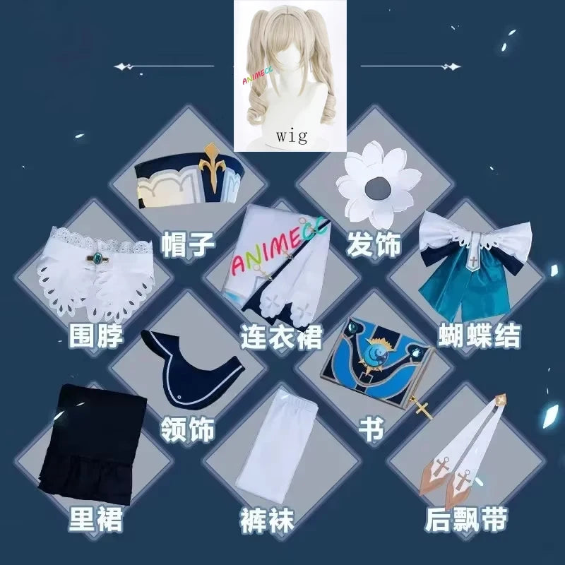 ANIMECC in Stock Genshin Impact Barbara Cosplay Costume Wig Anime Game Princess Dresses Lolita Maid Halloween Clothes for Women
