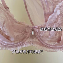 Load image into Gallery viewer, Designer Pure Desire Lingerie French Embroidered Lace Set Minimizing Full Bust Luxury Noir Niche Wedding Gift Unlined Bra Panty
