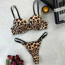 Load image into Gallery viewer, Sexy Leopard Print Bra And Panties Set Comfortable Push Up Lingerie Set
