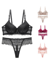 Load image into Gallery viewer, Women s Floral Lace Lingerie Set Sheer Mesh Seductive Babydoll Push up Bra and Panty 2 Pcs Set with Garter Belt
