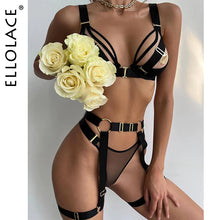 Load image into Gallery viewer, Ellolace Sensual Lingerie Porn Transparent Bra Lace Thongs 5-Piece Sissy Delicate Underwear Uncensored Exotic Sets With Garters
