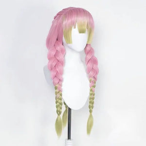 Demon Slayer Kanroji Mitsuri Cosplay Wig Ombre Pink Corn Perm Plait Synthetic Long Braided Wig Anime Coser Cute Girl Wig Party