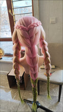 Load image into Gallery viewer, Demon Slayer Kanroji Mitsuri Cosplay Wig Ombre Pink Corn Perm Plait Synthetic Long Braided Wig Anime Coser Cute Girl Wig Party
