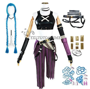 in stock Asian size LOL Jinx Cosplay Costume Anime LOL Arcane Jinx Cosplay outfit  Halloween Suit Costume jinx  wigs shoes