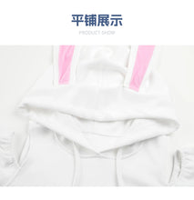 Load image into Gallery viewer, Anime Bunny Girl Cosplay Costumes Women Kawaii White Plush Hooded Bodysuit Cute Rabbit Ears Pajamas Sexy Shoulder Hoodies Dress
