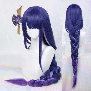 Game Impact Raiden Shogun Cosplay Wig Beelzebul Purple Long Heat Resistant Synthetic Hair Braided Baal Wigs