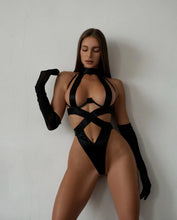 Load image into Gallery viewer, MIRABELLE Erotic Lingerie Transparent Porn Halter Bodysuit Women Hollow Out Exotic Costumes Sexy Intimate Bandage Black Bodysuit
