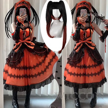 Load image into Gallery viewer, DATE A LIVE Tokisaki Kurumi Cosplay Costume Wig With Bangs Clip Ponytails Comic Con Nightmare Black Long Ponytials Wig Costumes
