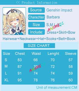 ANIMECC in Stock Genshin Impact Barbara Cosplay Costume Wig Anime Game Princess Dresses Lolita Maid Halloween Clothes for Women