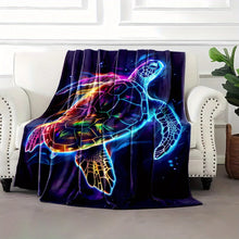 Load image into Gallery viewer, Neon Turtle Pattern Flannel Throw Blanket - Soft Non-Woven, 100% Polyester, Digital Print, All-Season Reversible Comfort, Contem
