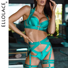 Load image into Gallery viewer, Ellolace Sexy Lingerie Fancy Underwear Erotic Garter Belt 4-Piece Intimate Goods Halter Bra With Bow Seductive Exotic Brief Sets
