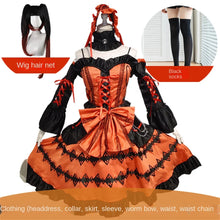 Load image into Gallery viewer, DATE A LIVE Tokisaki Kurumi Cosplay Costume Wig With Bangs Clip Ponytails Comic Con Nightmare Black Long Ponytials Wig Costumes
