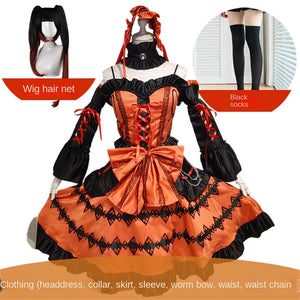 DATE A LIVE Tokisaki Kurumi Cosplay Costume Wig With Bangs Clip Ponytails Comic Con Nightmare Black Long Ponytials Wig Costumes