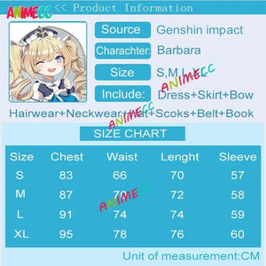 ANIMECC in Stock Genshin Impact Barbara Cosplay Costume Wig Anime Game Princess Dresses Lolita Maid Halloween Clothes for Women