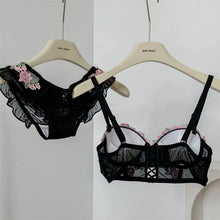 Load image into Gallery viewer, Black Mesh Embroidery Lingerie Set for Women Sexy Seamless Bras and Panty Set 2 Piece No Wire Bralette Mujer Lenceria Para Damas
