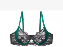 Load image into Gallery viewer, Designer Pure Desire Lingerie French Embroidered Lace Set Minimizing Full Bust Luxury Noir Niche Wedding Gift Unlined Bra Panty
