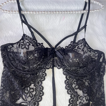 Load image into Gallery viewer, Lingerie Set Backless Women Sheer Floral Lace Strappy Bodysuits Erotic Fancy Sexy Underwear Sexy Flower Jumpsuits Exotic Apparel
