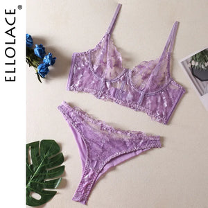 Ellolace Fancy Lingerie Uncensored Lace Transparent Underwear Fetish Set Women 2 Piece Fine Sexy Bra Fantasy Luxury Intimate