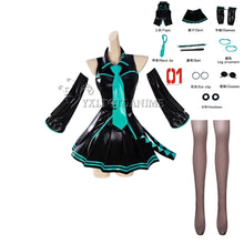 Load image into Gallery viewer, in stock Anime Miku Cosplay Full Set Costume Miku 16TH Cosplay Leather Midi Sexy Dress Halloween Carnival Party JK Uniform
