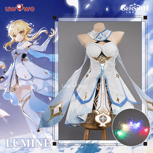 UWOWO Traveler Lumine Cosplay Costume Game Genshin Impact LED Female Lumine Dress Full Set Oufits with Shinning Lights