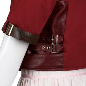Game FF7 Adult Aerith Gainsborough Costume Cosplay Final Fantasy Remake Halloween Outfit Fancy Women Red Jacket Pink Dress
