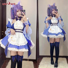 Load image into Gallery viewer, In Stock UWOWO Keqing Cosplay Maid Costume Exclusive Genshin Impact Fanart Cosplay Maid Ver. Keqing Maid Dress Halloween Costume

