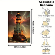 Load image into Gallery viewer, Lighthouse Ocean Theme Printed Flannel Blanket - Polyester, Digital Print, Reversible, All-Season, Non-Woven, Contemporary Style
