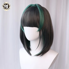 Load image into Gallery viewer, UWOWO Game Cheshire Cosplay Wig Bob haircut 35cm Gray And Green wigs Halloween Wig
