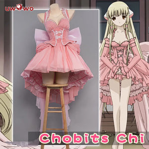 In Stock UWOWO Anime/Manga Chobits Chi Cosplay Costume Lolita Pink Dress with Bowknot Clamp Halloween Christmas Costumes Outfit