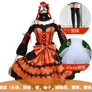 DATE A LIVE Tokisaki Kurumi Cosplay Costume Wig With Bangs Clip Ponytails Comic Con Nightmare Black Long Ponytials Wig Costumes