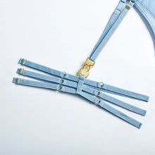 Load image into Gallery viewer, 3pcs Ladies Sexy Solid Sensual Lingerie Set Mesh Underwear Women Push Up Bra Garters Brief Sets Transparent Blue Bra
