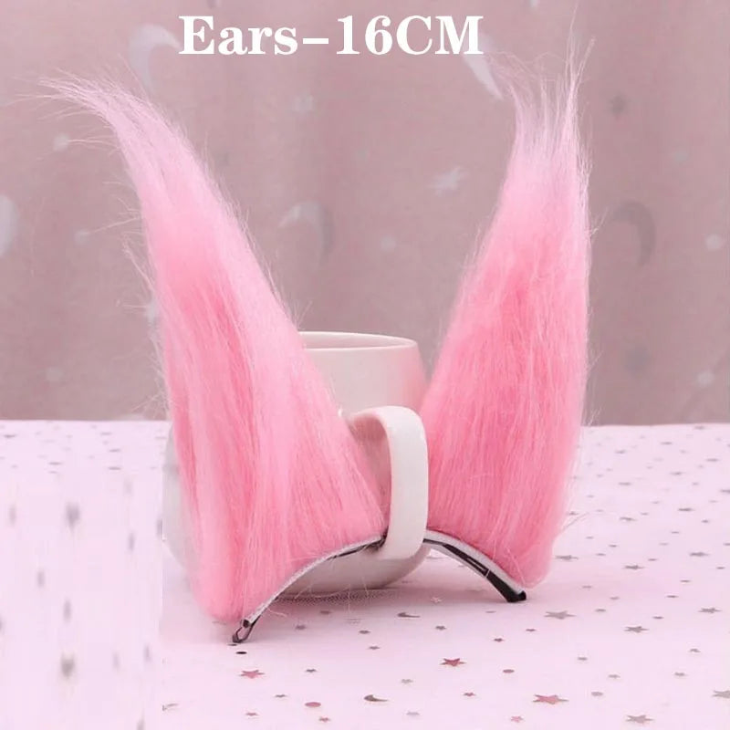 Yae Miko Plush Tail Ear Wig Pink Fox Handmade Cosplay Props Pink Fox Ears Tail Wig