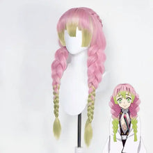 Load image into Gallery viewer, Demon Slayer Kanroji Mitsuri Cosplay Wig Ombre Pink Corn Perm Plait Synthetic Long Braided Wig Anime Coser Cute Girl Wig Party
