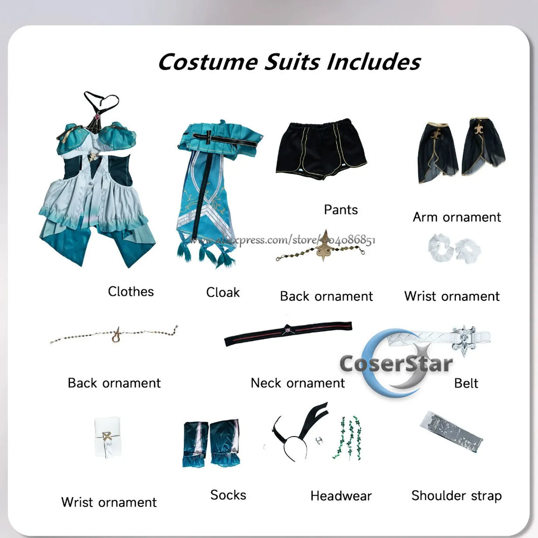 CoserStar-R Game Wuthering Waves WuWa Ciaccona Cosplay Costume Outfit Dress Carnival Halloween Party Role Play Wig Shoes