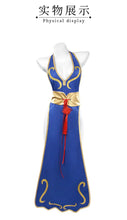 Load image into Gallery viewer, Cosplay Dress Blue Halter Neck High Slit Cheongsam Feminine Halter Neck Street Fighter Game Costume Halloween
