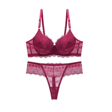 Load image into Gallery viewer, Women s Floral Lace Lingerie Set Sheer Mesh Seductive Babydoll Push up Bra and Panty 2 Pcs Set with Garter Belt
