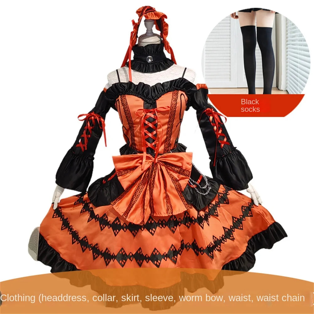 DATE A LIVE Tokisaki Kurumi Cosplay Costume Wig With Bangs Clip Ponytails Comic Con Nightmare Black Long Ponytials Wig Costumes