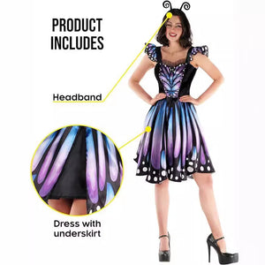 Halloween Cosplay Spinning Butterfly Dress Adult Women's Elegant Sweet Temperament Dresses and Headdress Set Performance Outfit