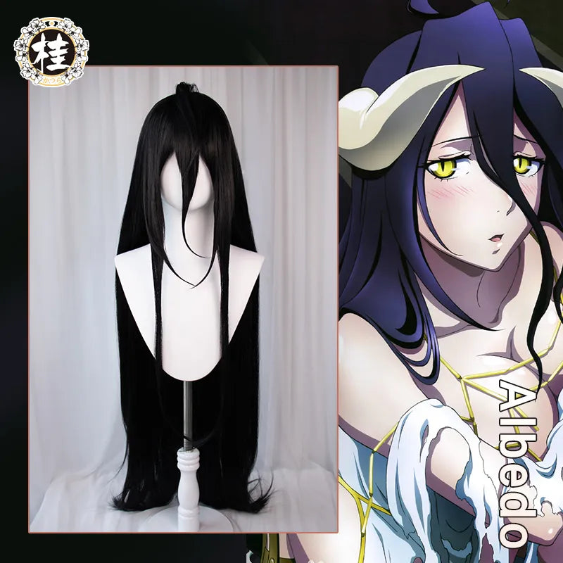 UWOWO Anime Overlord Albedo Cosplay Wig Cosplay Costume Wigs 120cm Deep Purple Black Long Hair Halloween Cosplay Wigs