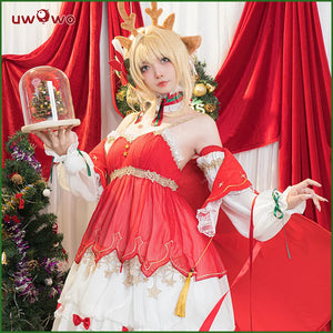 【Only S to XL】UWOWO Traveler Lumine Cosplay Costume Genshin Impact Cosplay Fanart: Christmas Costume Halloween Outfit Full Set
