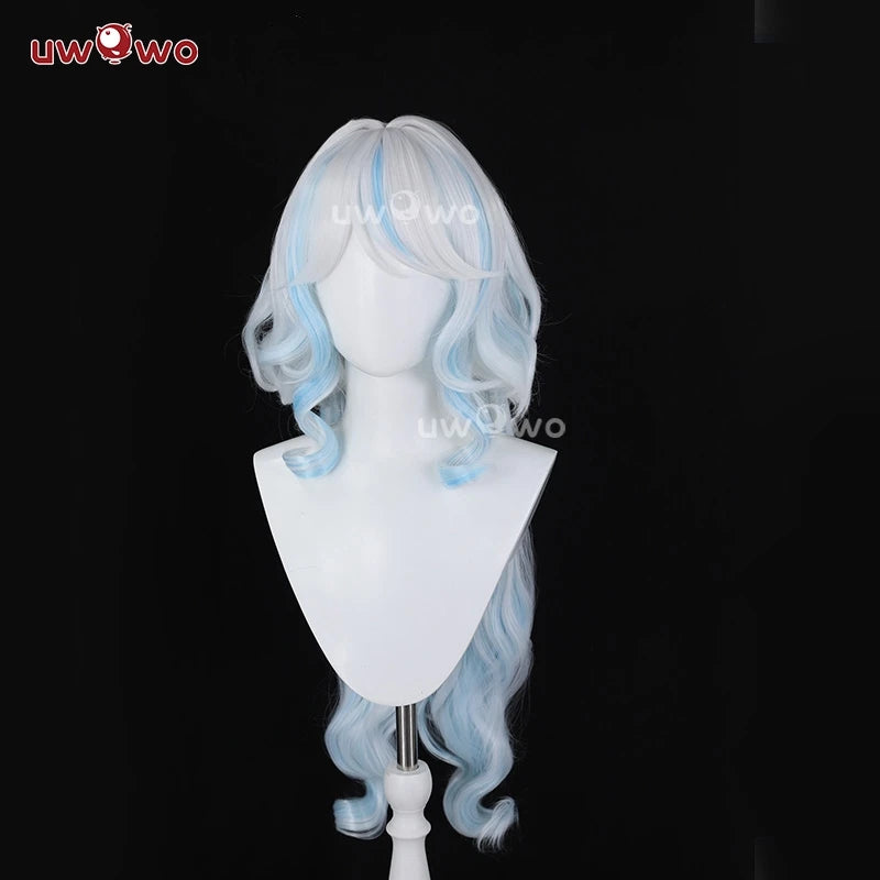 UWOWO Genshin Impact Fanart Furina Chinese Style  Focalors Cospaly Wig Light Blue And Silver Hair Two Styles