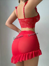 Load image into Gallery viewer, Hot Sexy Crotchless Lingerie Women Lace Hollow Bodysuit Exotic Pajamas Teddy Babydoll Dress Deep V Open Bra Porno Underwear Set
